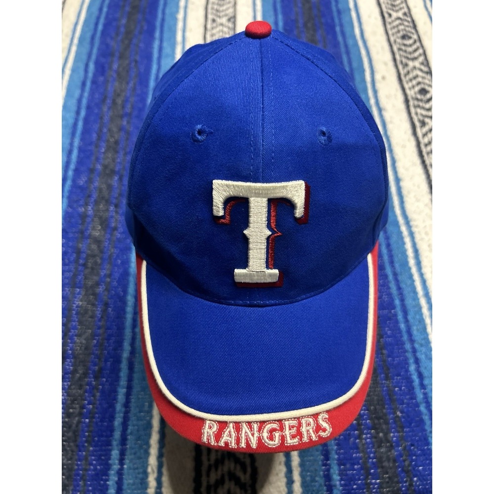 Texas Rangers Hat Adult Velcroback Classic Blue and Red 100% Cotton Promotional